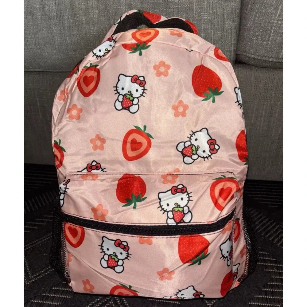 Hello Kitty Girls 16 in Backpack Insulated Strawberry Hearts Pink Sanrio Bag